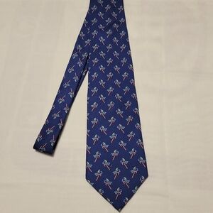 Brooks Brothers Navy Blue Christmas Tie with Red and Green Motif 100% Silk